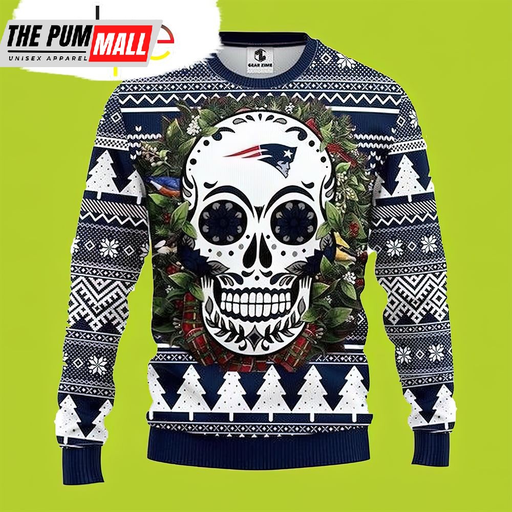 Nfl Skull Flower New England Patriots Christmas Sweater