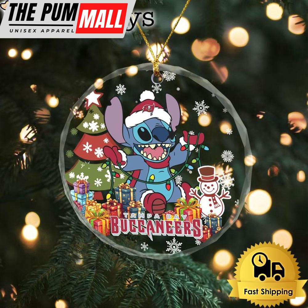 NFL Tampa Bay Buccaneers Cute Stitch Christmas Crystal Glass Ornament Limited Edition