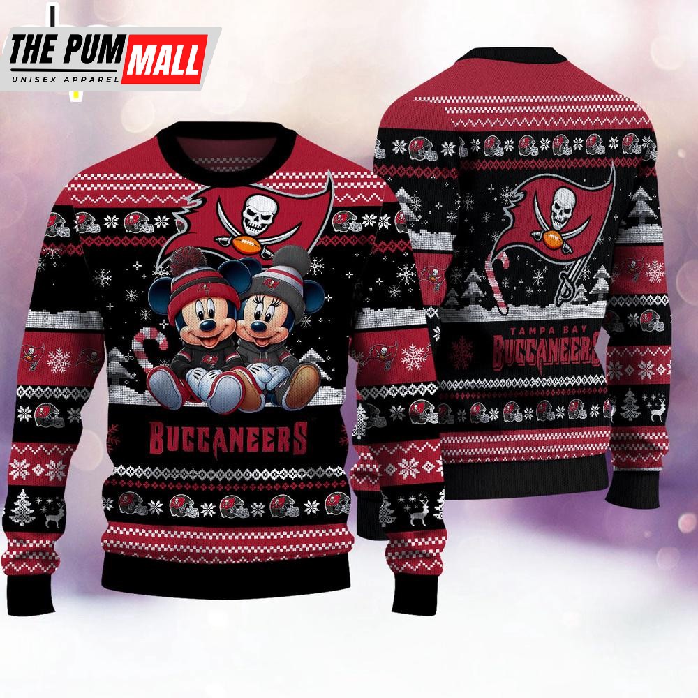 NFL Tampa Bay Buccaneers Mickey And Minnie Cute Christmas Ugly Sweater
