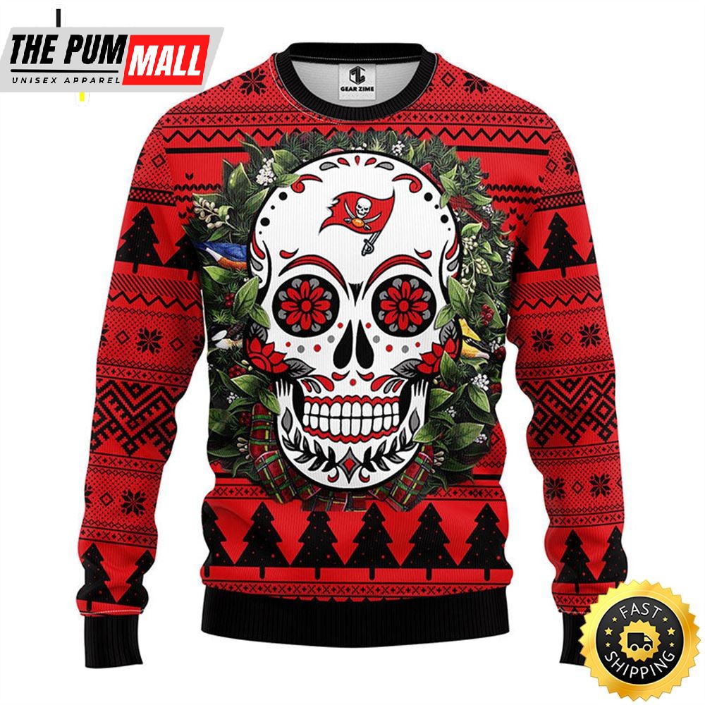 NFL Tampa Bay Buccaneers Skull Flower Ugly Christmas Ugly Sweater