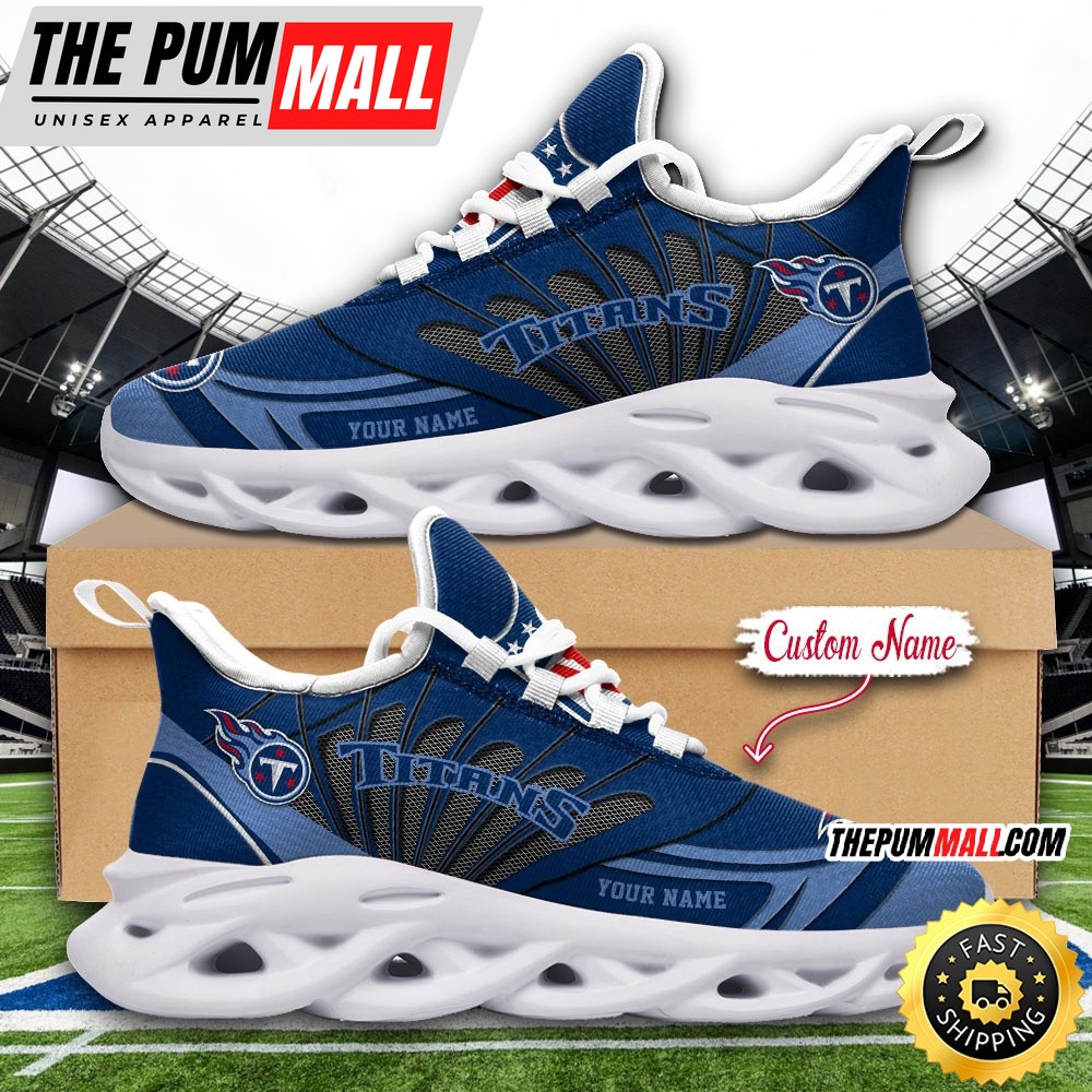 NFL Tennessee Titans Max Soul Shoes Custom Name Football Shoes Sports