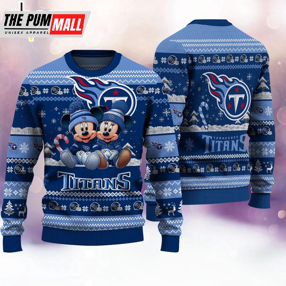 NFL Tennessee Titans Mickey And Minnie Cute Christmas Ugly Sweater