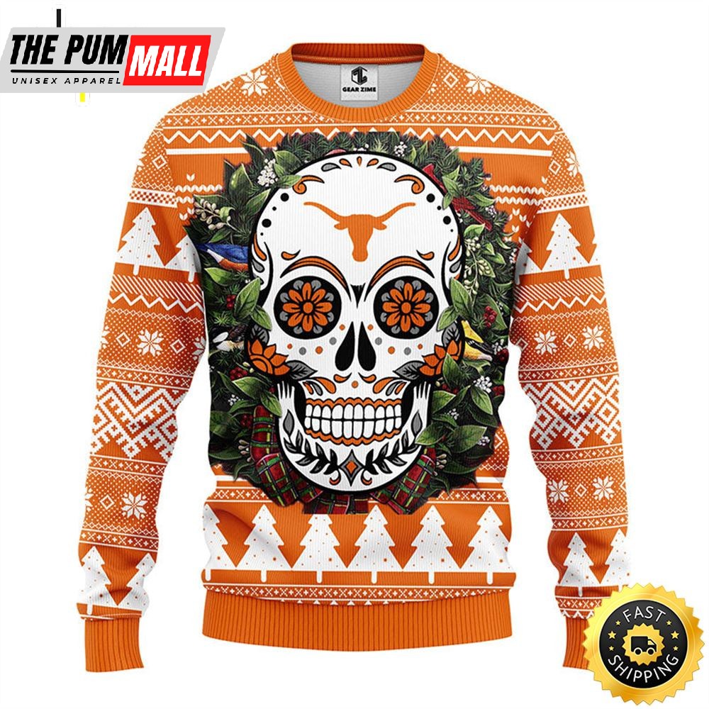 NFL Texas Longhorns Skull Flower Ugly Christmas Ugly Sweater