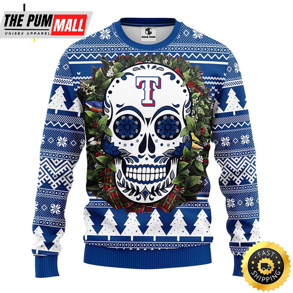 NFL Texas Rangers Skull Flower Ugly Christmas Ugly Sweater