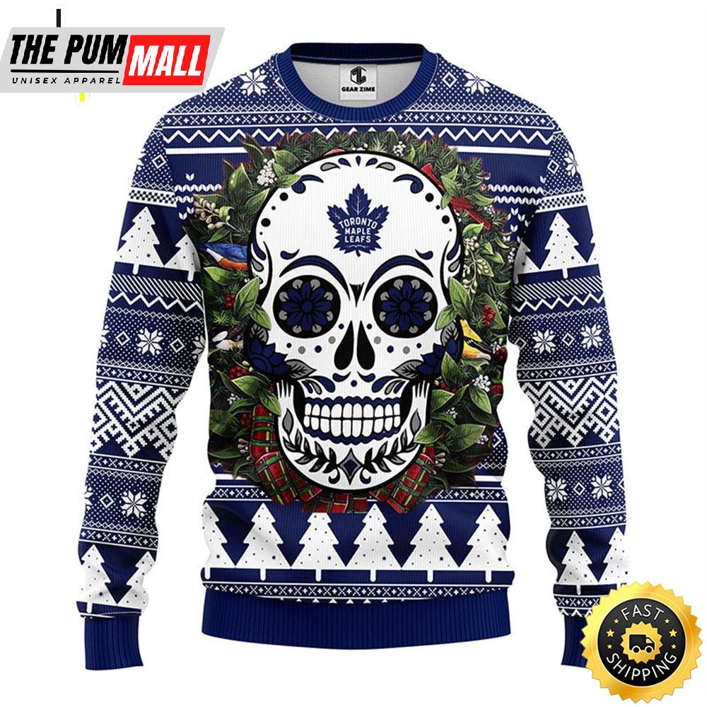 NFL Toronto Maple Leafs Skull Flower Ugly Christmas Ugly Sweater