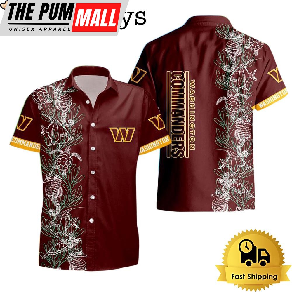 NFL Washington Commanders Football Team Turtle Seaweed Pattern Hawaiian Shirt