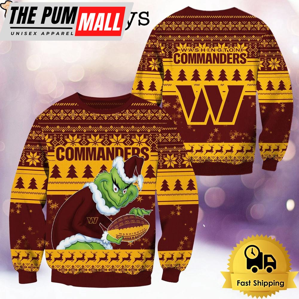 NFL Washington Commanders Grinch Custom Name Ugly Christmas Sweater