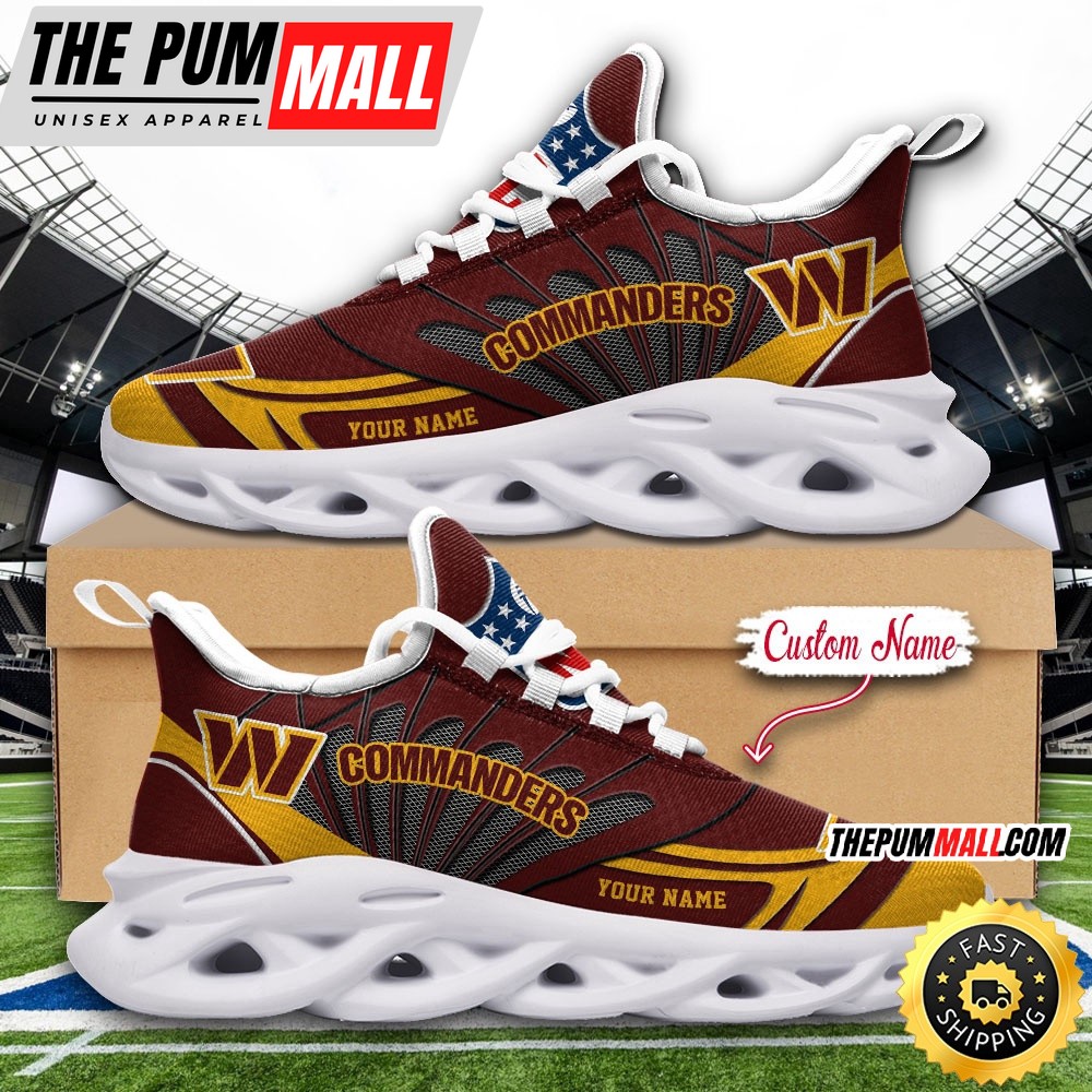 NFL Washington Commanders Max Soul Shoes Custom Name Football Shoes Sports