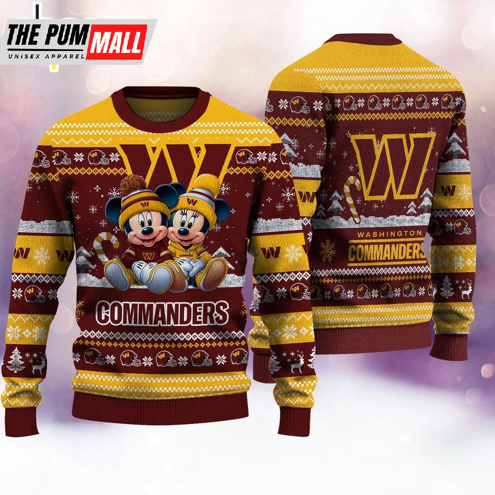 NFL Washington Commanders Mickey And Minnie Cute Christmas Ugly Sweater