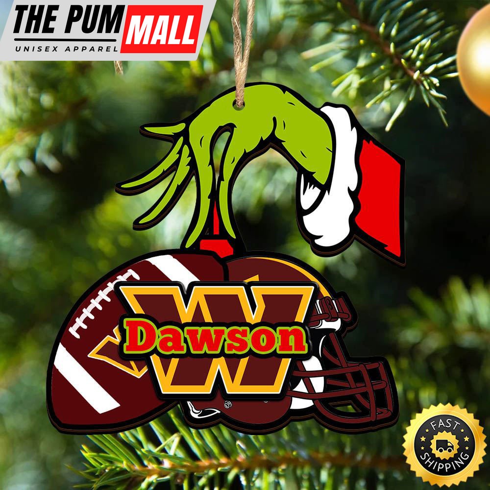 NFL Washington Commanders Personalized Your Name Grinch And Football Ornament Limited Edition