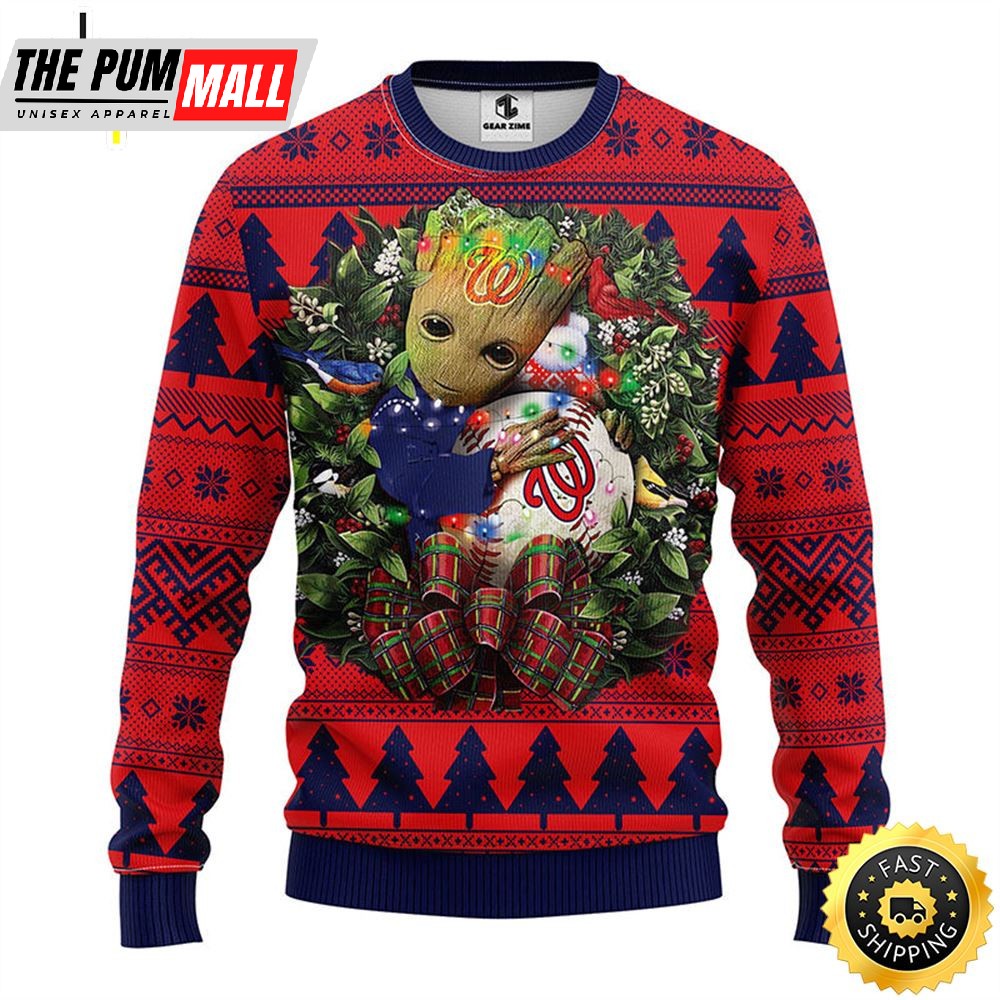 NFL Washington Nationals Groot Hug Christmas Ugly Sweater
