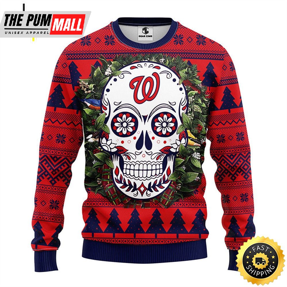 NFL Washington Nationals Skull Flower Ugly Christmas Ugly Sweater