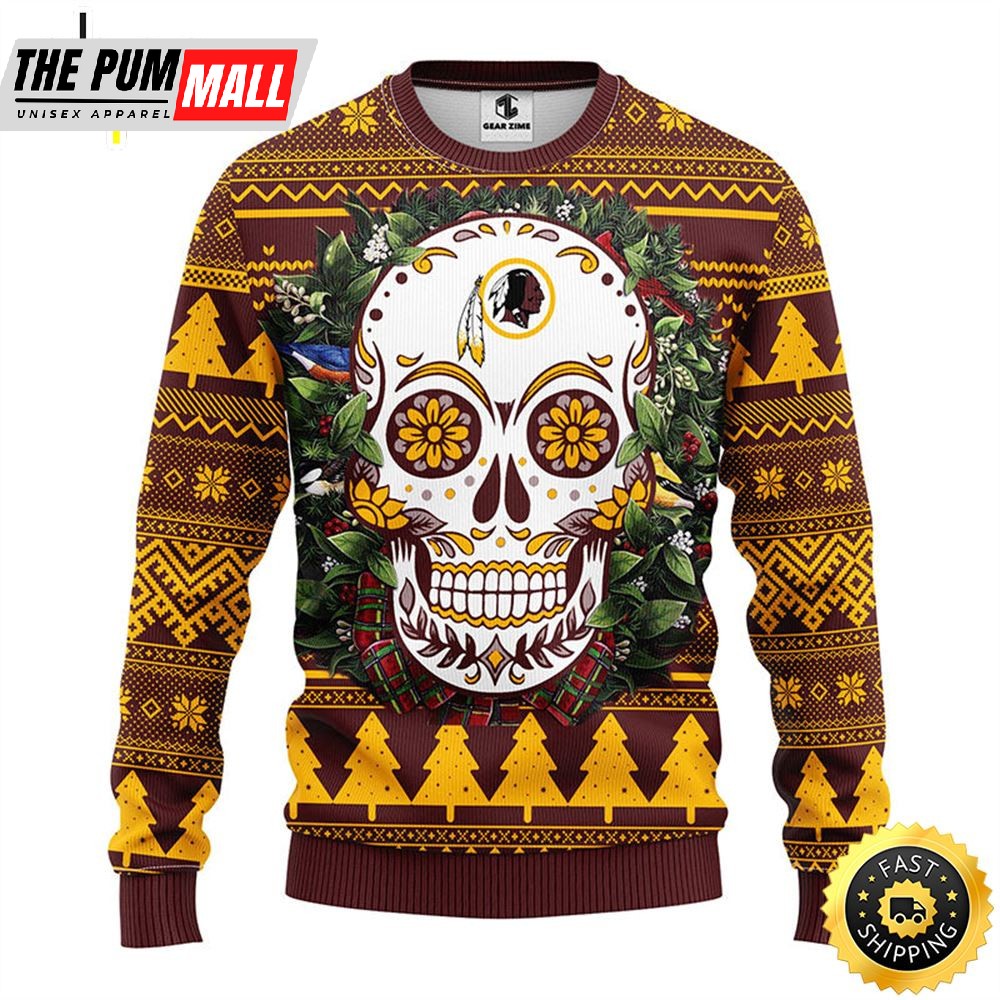 NFL Washington Redskins Skull Flower Ugly Christmas Ugly Sweater