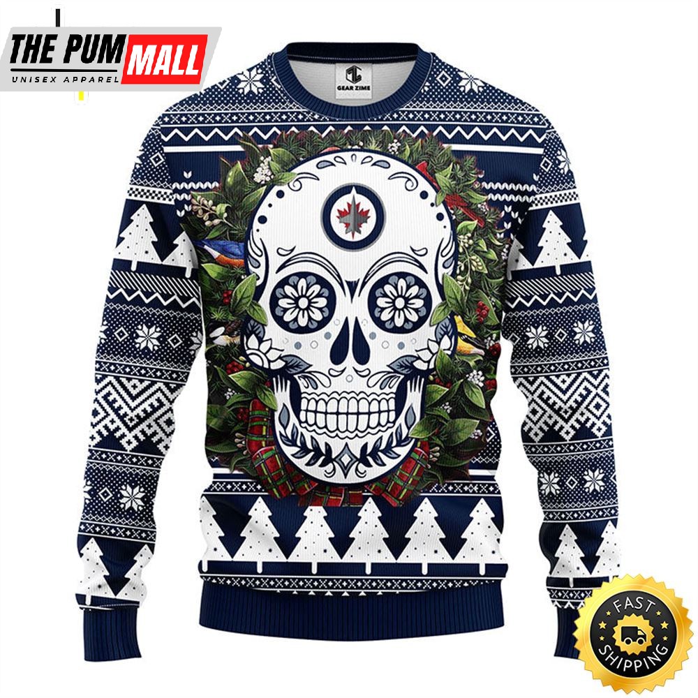 NFL Winnipeg Jets Skull Flower Ugly Christmas Ugly Sweater