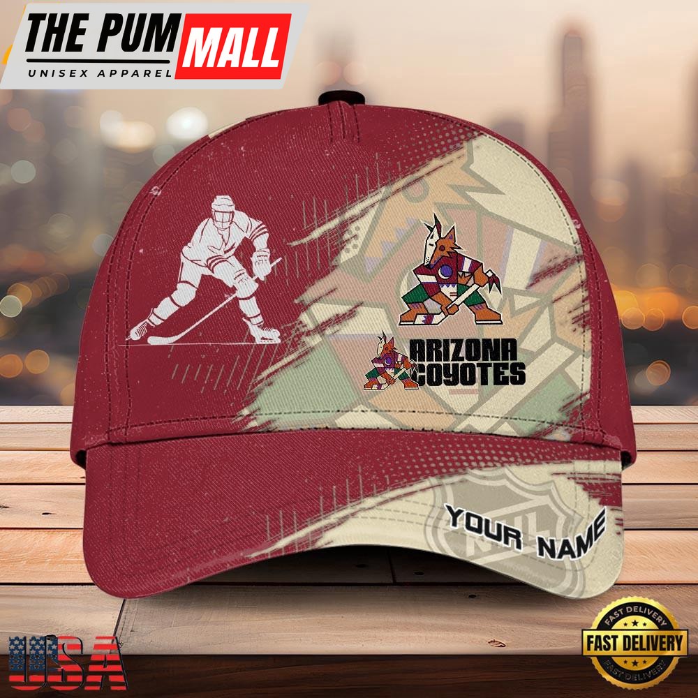 NHL Arizona Coyotes Bold Distressed Artwork Custom Name 3D Cap – Baseball Cap Snapback Hats
