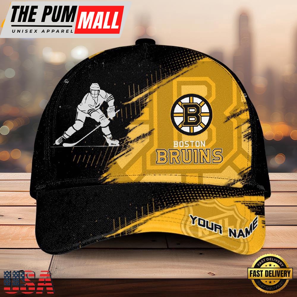 NHL Boston Bruins Bold Distressed Artwork Custom Name 3D Cap – Baseball Cap Snapback Hats