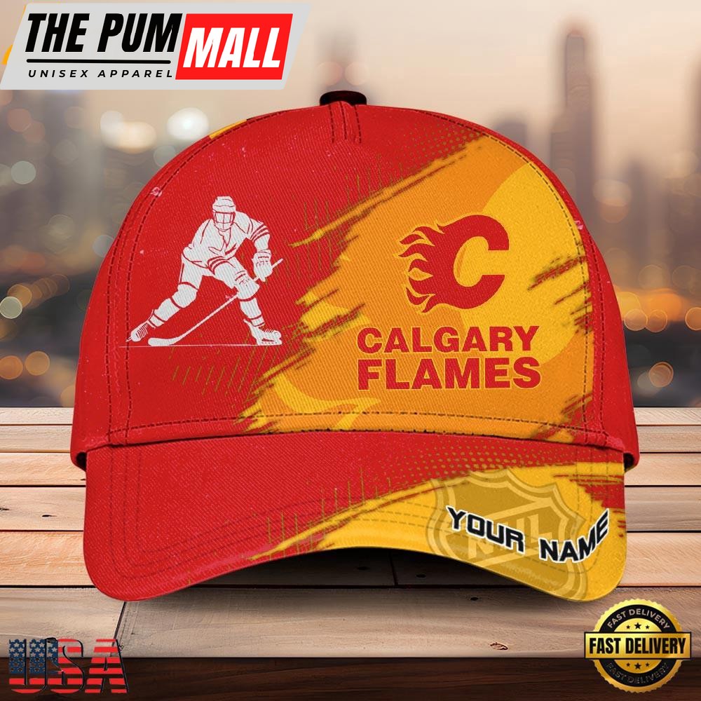 NHL Calgary Flames Dynamic Hockey Emblem Custom Name 3D Printed Cap – Baseball Cap Snapback Hats