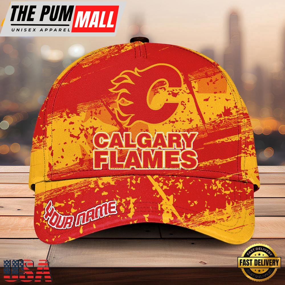 NHL Calgary Flames Explosive Grunge Logo 3D Print Cap – Baseball Cap Snapback Hats