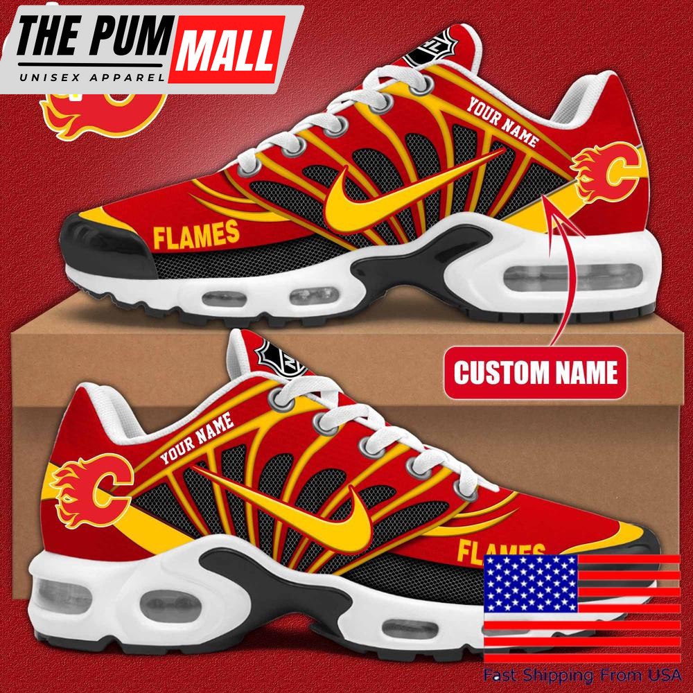 NHL Calgary Flames Hockey Logo Custom Name Air Max Plus Shoes , Hockey Shoes