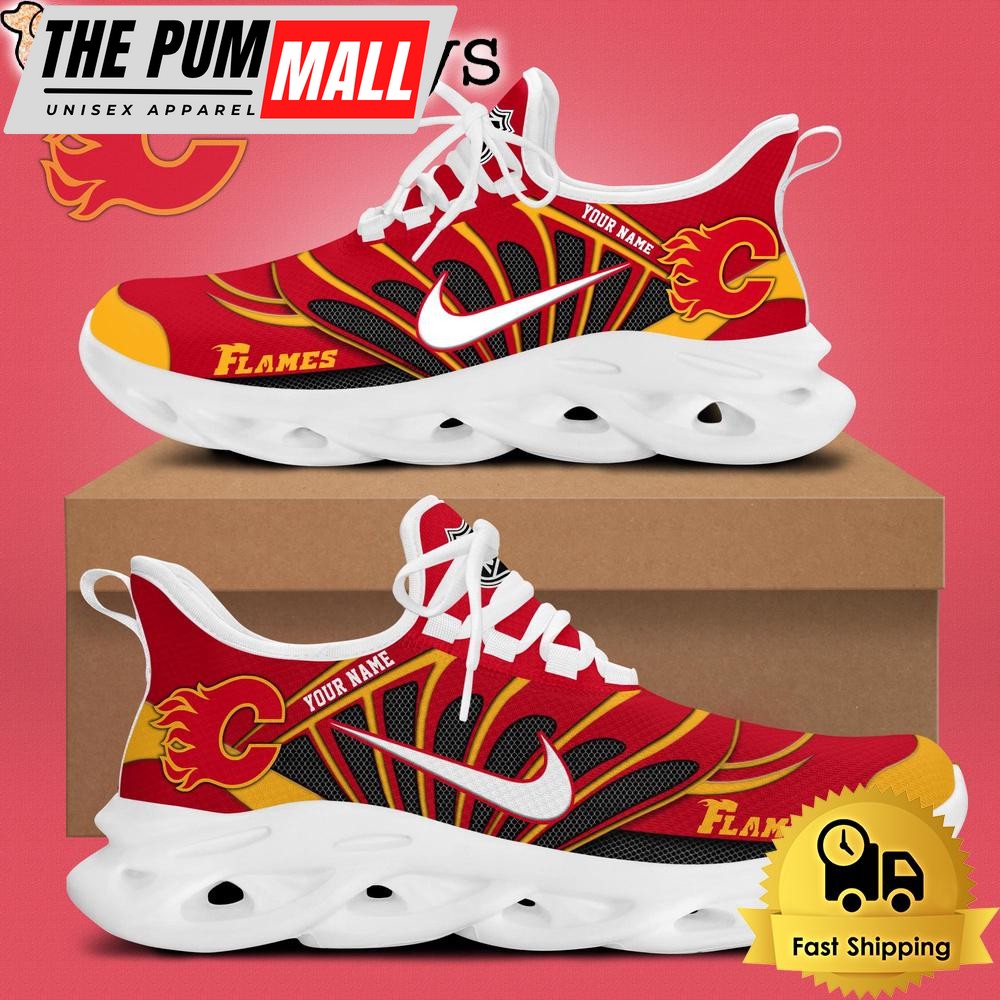 NHL Calgary Flames Hockey Logo Custom Name Max Soul Shoes