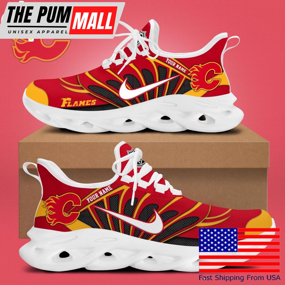 NHL Calgary Flames Hockey Logo Custom Name Max Soul Shoes , Hockey Shoes