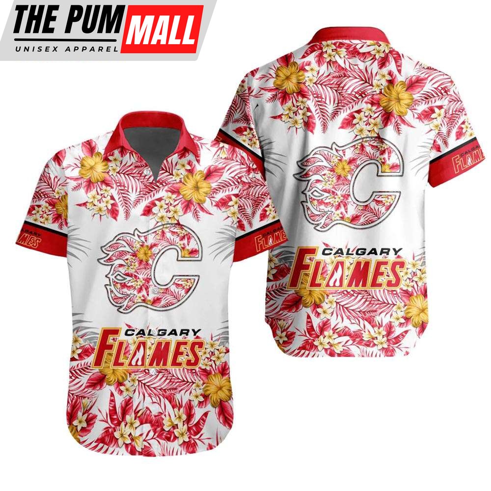 NHL Calgary Flames Tropical Floral Hibiscus Hawaiian Shirt