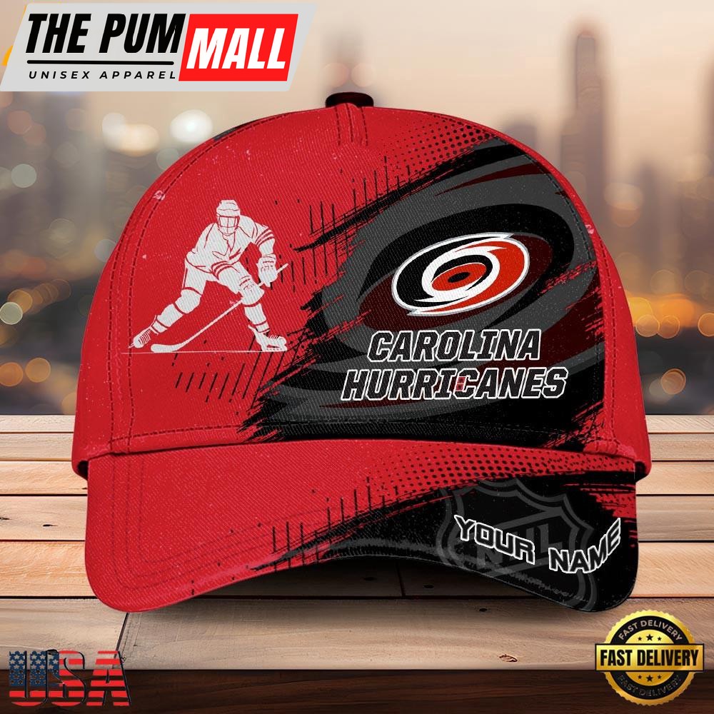 NHL Carolina Hurricanes Bold Distressed Artwork Custom Name 3D Cap – Baseball Cap Snapback Hats