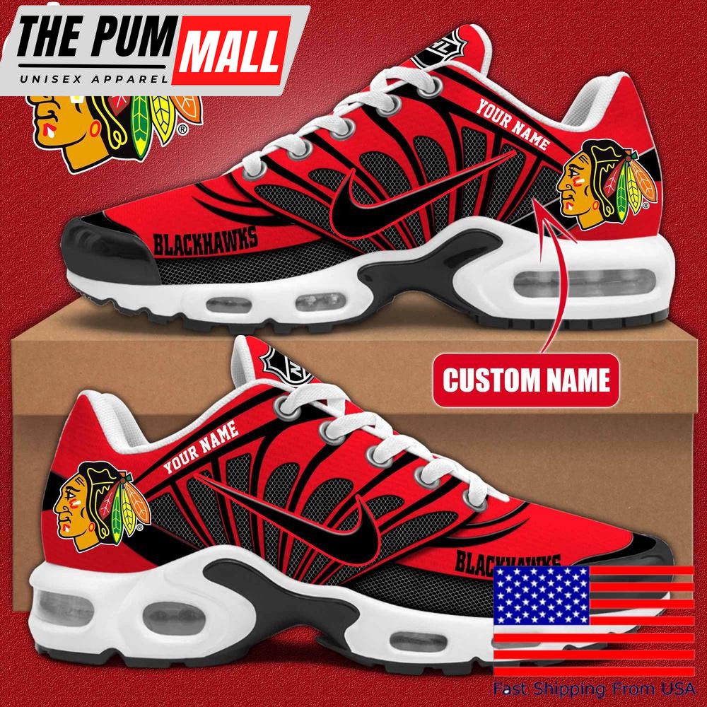 NHL Chicago Blackhawks Hockey Logo Custom Name Air Max Plus Shoes , Hockey Shoes