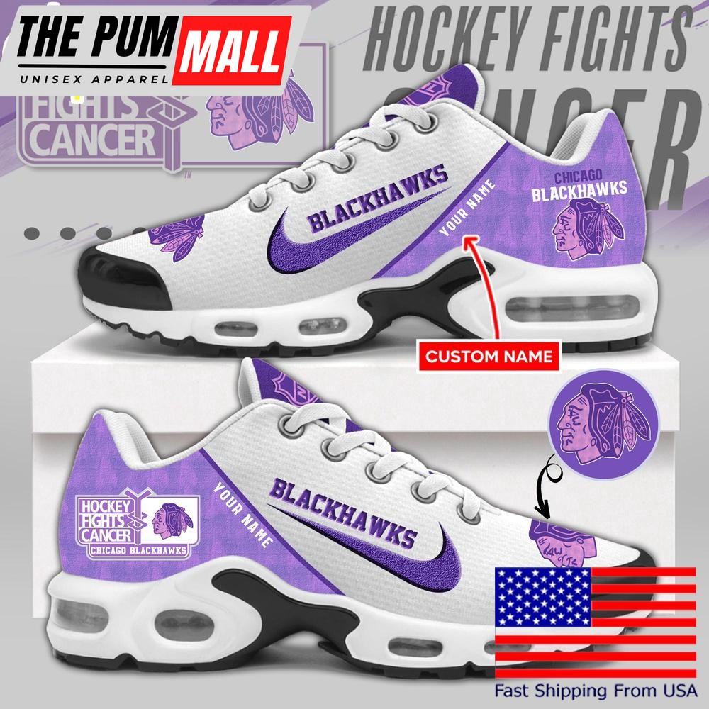 NHL Chicago Blackhawks Hockey Purple Fight Cancer Custom Air Max Plus Shoes , Nhl Sneaker