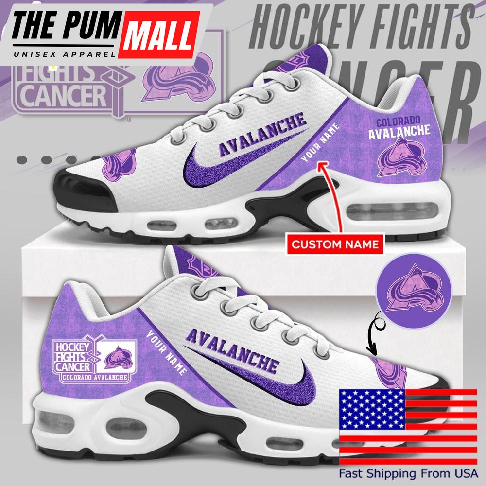NHL Colorado Avalanche Hockey Purple Fight Cancer Custom Air Max Plus Shoes , Nhl Sneaker