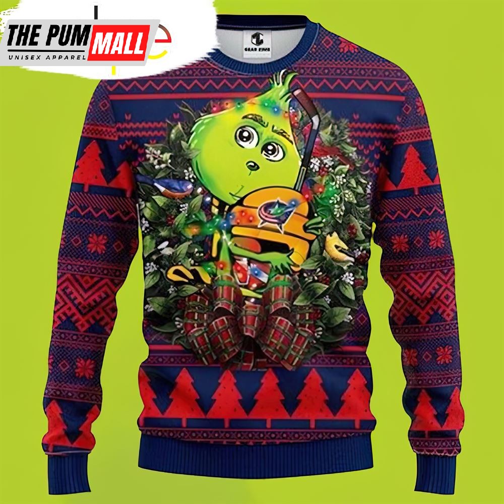 Nhl Columbus Blue Jackets Grinch Hug Christmas Sweater
