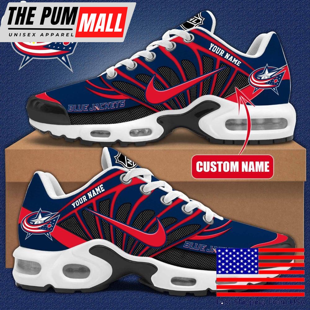 NHL Columbus Blue Jackets Hockey Logo Custom Name Air Max Plus Shoes , Hockey Shoes