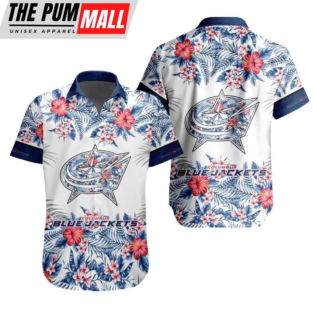 NHL Columbus Blue Jackets Tropical Floral Hibiscus Hawaiian Shirt