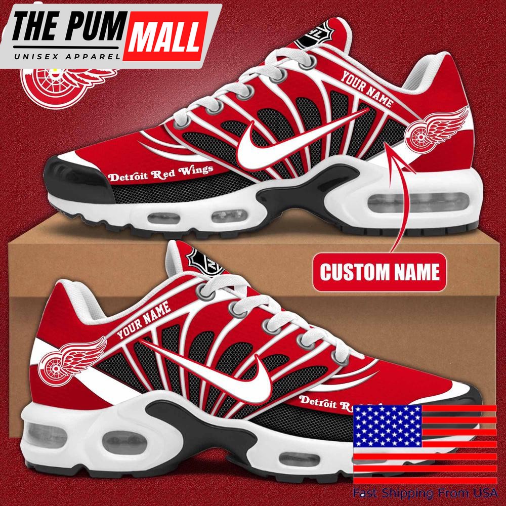 NHL Detroit Red Wings Hockey Logo Custom Name Air Max Plus Shoes , Hockey Shoes