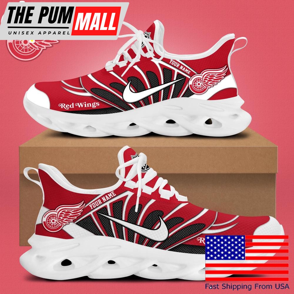 NHL Detroit Red Wings Hockey Logo Custom Name Max Soul Shoes , Hockey Shoes