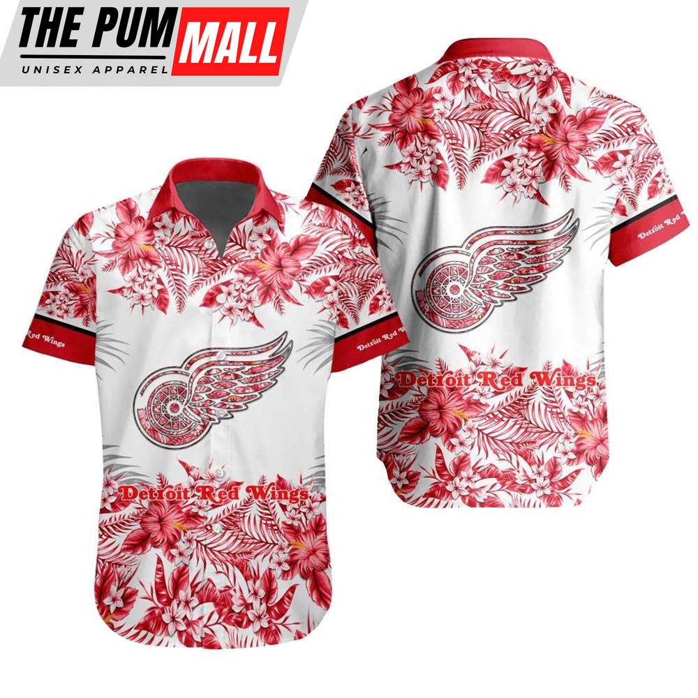 NHL Detroit Red Wings Tropical Floral Hibiscus Hawaiian Shirt