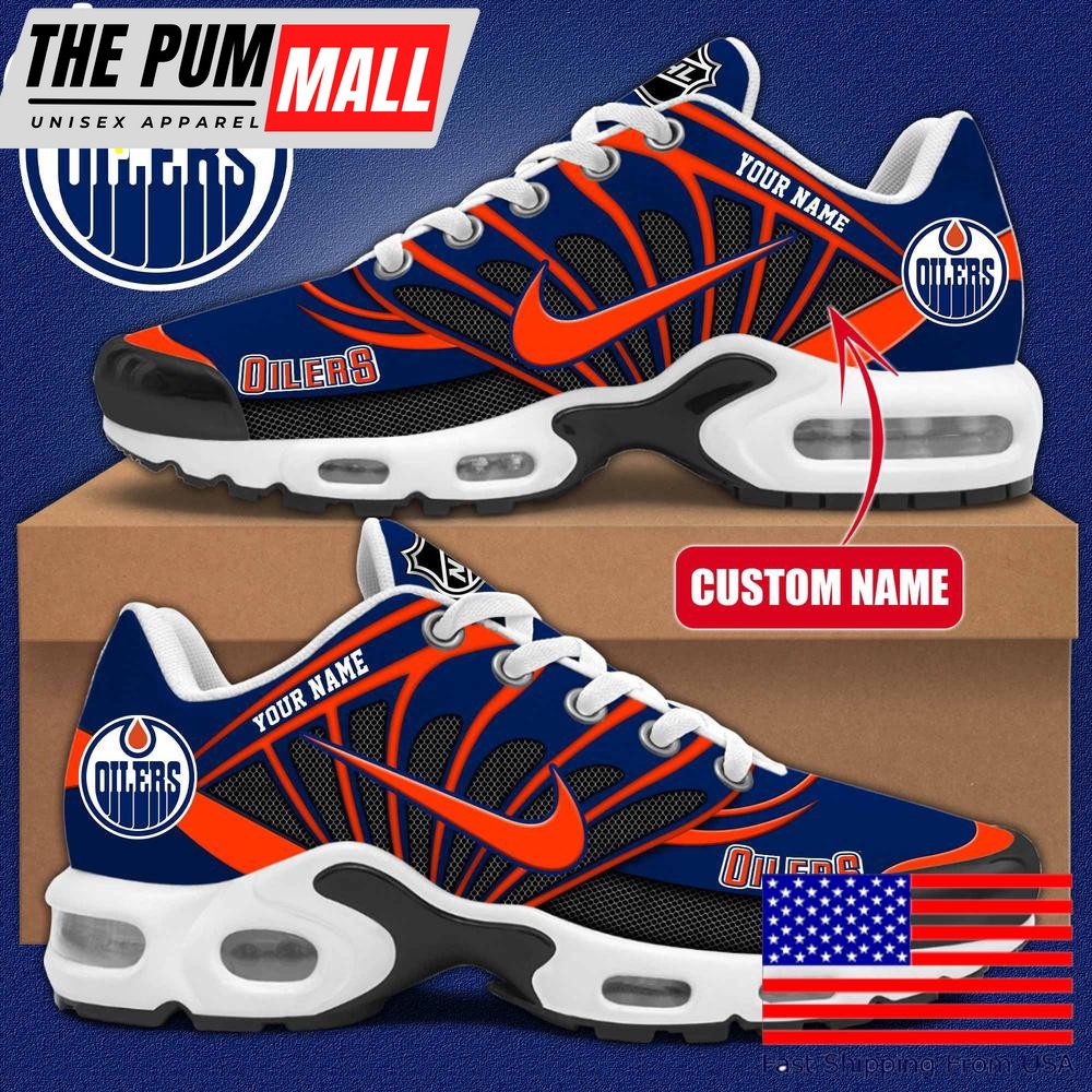 NHL Edmonton Oilers Hockey Logo Custom Name Air Max Plus Shoes , Hockey Shoes