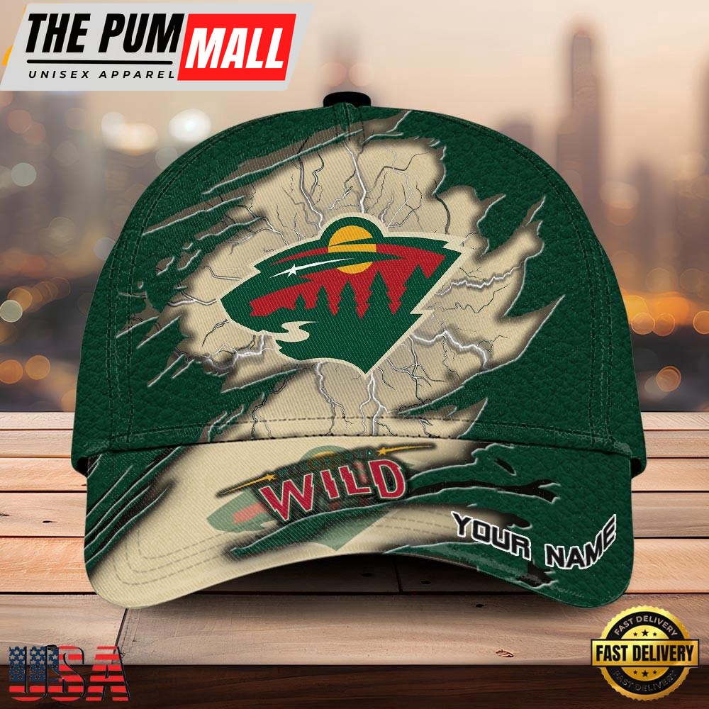 NHL Minnesota Wild Dynamic Hockey Emblem Custom Name 3D Printed Cap – Baseball Cap Snapback Hats