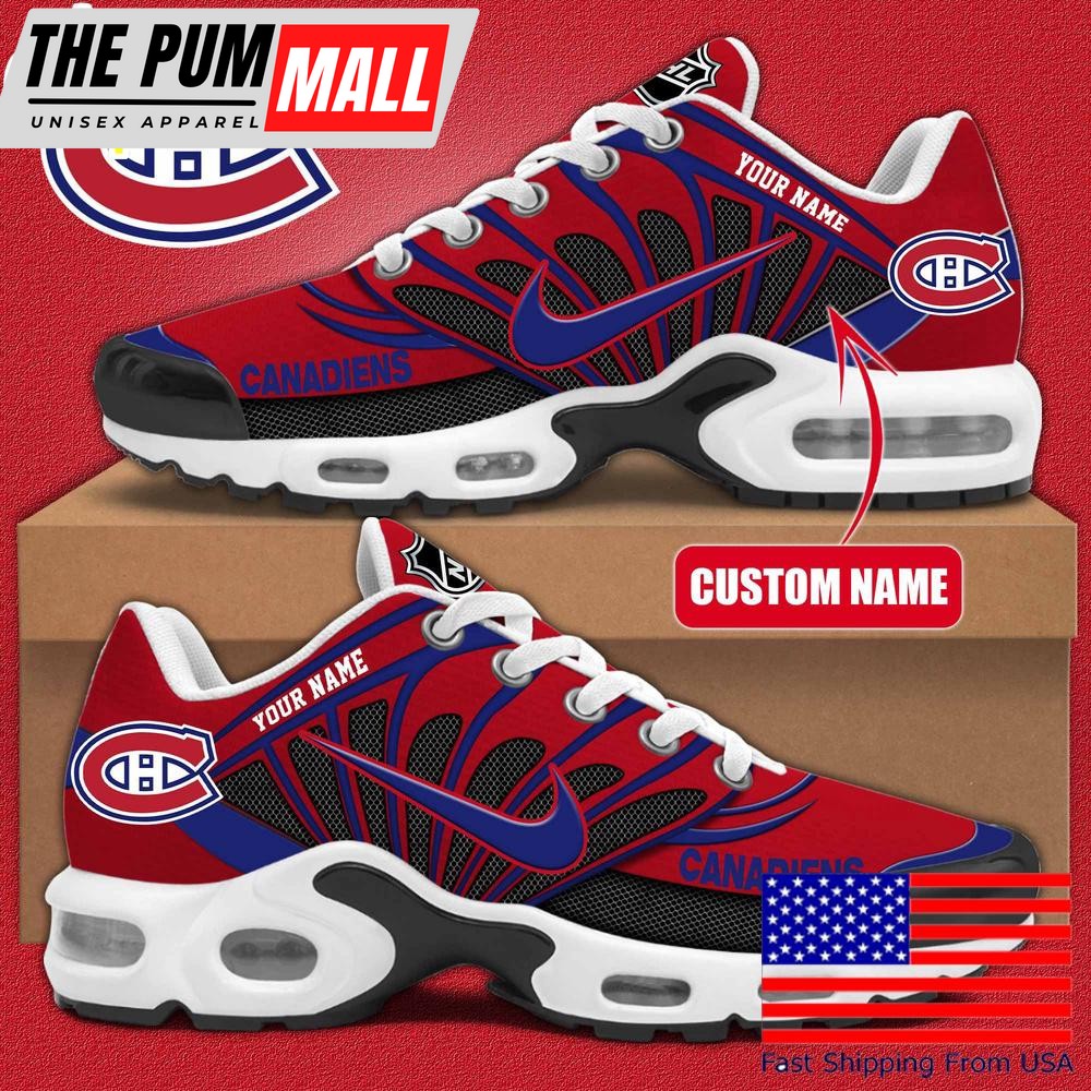 NHL Montreal Canadiens Hockey Logo Custom Name Air Max Plus Shoes , Hockey Shoes