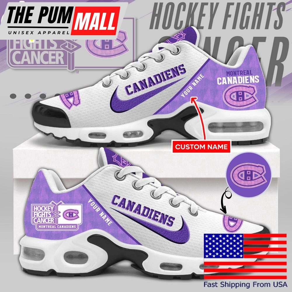 NHL Montreal Canadiens Hockey Purple Fight Cancer Custom Air Max Plus Shoes , Nhl Sneaker