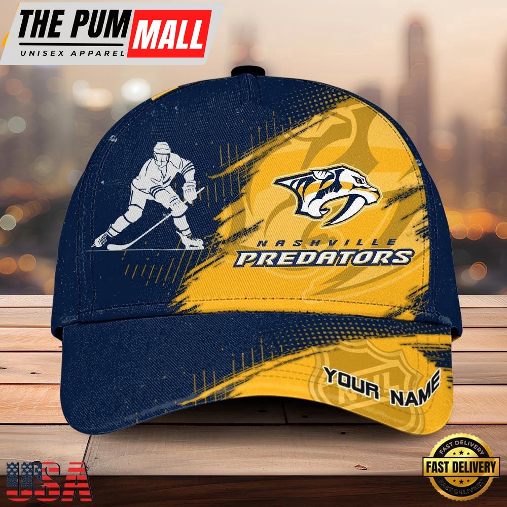 NHL Nashville Predators Bold Distressed Artwork Custom Name 3D Cap – Baseball Cap Snapback Hats