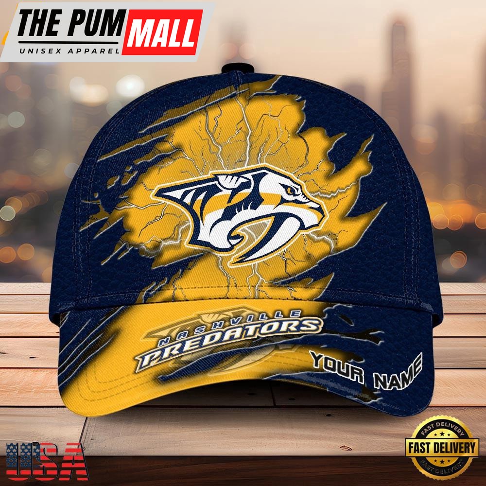 NHL Nashville Predators Dynamic Hockey Emblem Custom Name 3D Printed Cap – Baseball Cap Snapback Hats