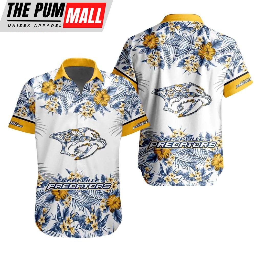 NHL Nashville Predators Tropical Floral Hibiscus Hawaiian Shirt
