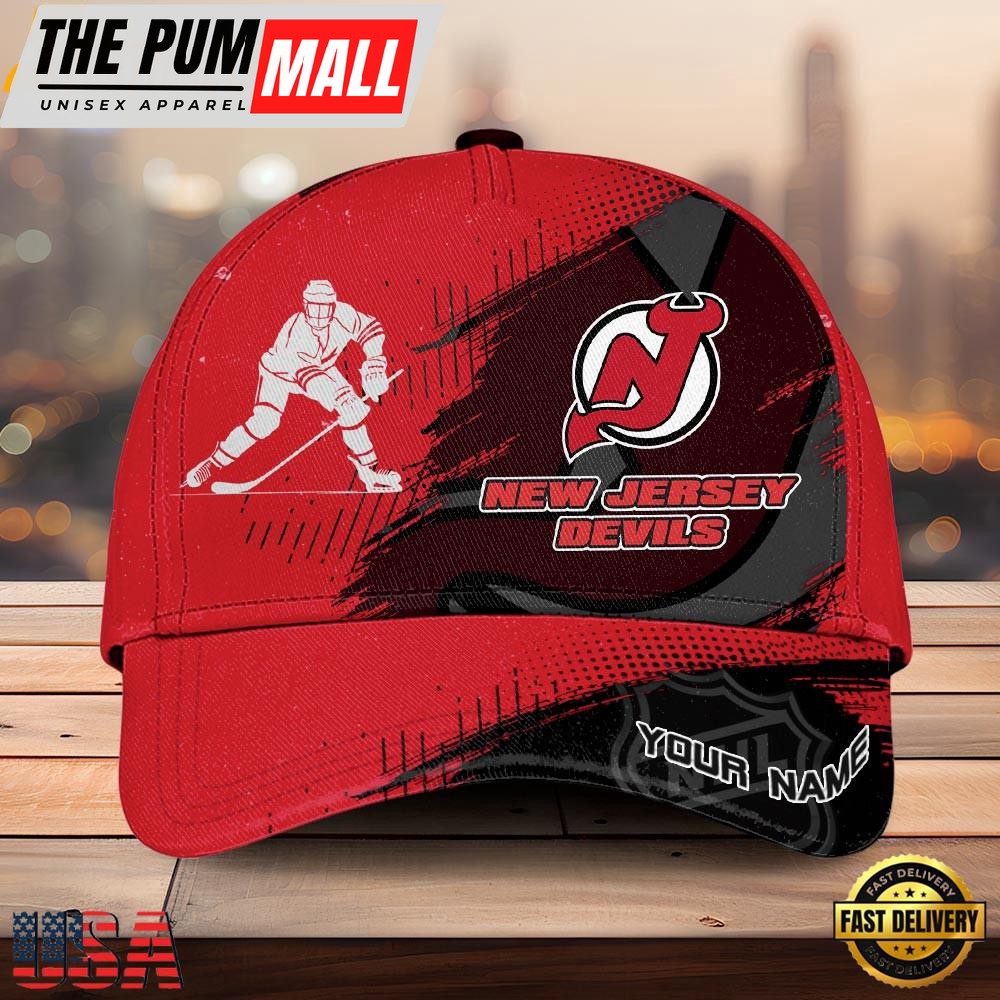 NHL New Jersey Devils Bold Distressed Artwork Custom Name 3D Cap – Baseball Cap Snapback Hats