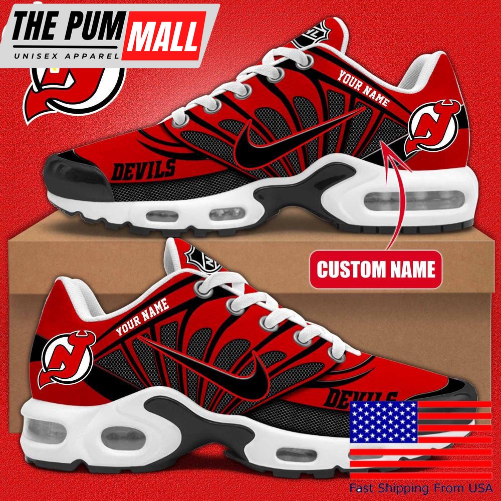 NHL New Jersey Devils Hockey Logo Custom Name Air Max Plus Shoes , Hockey Shoes