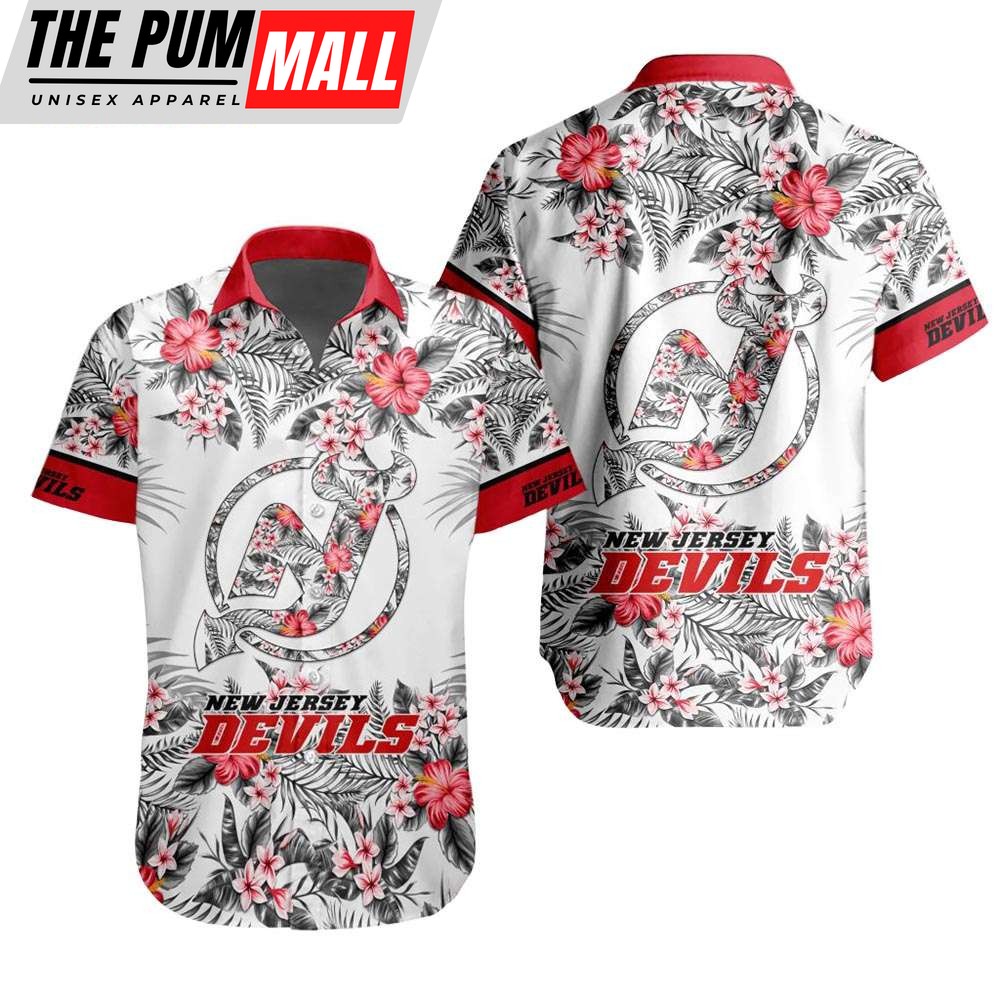 NHL New Jersey Devils Tropical Floral Hibiscus Hawaiian Shirt
