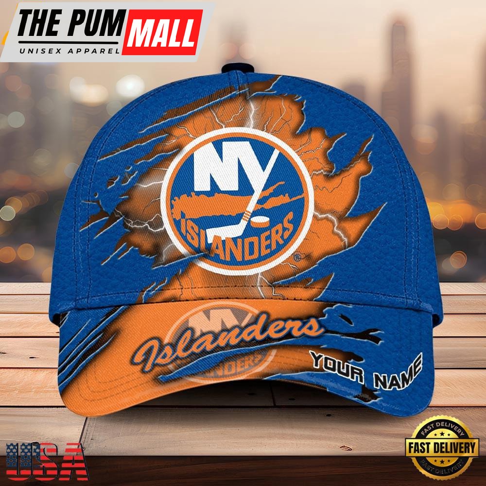 NHL New York Islanders Dynamic Hockey Emblem Custom Name 3D Printed Cap – Baseball Cap Snapback Hats