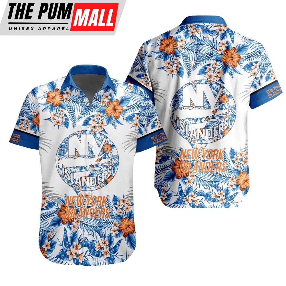 NHL New York Islanders Tropical Floral Hibiscus Hawaiian Shirt