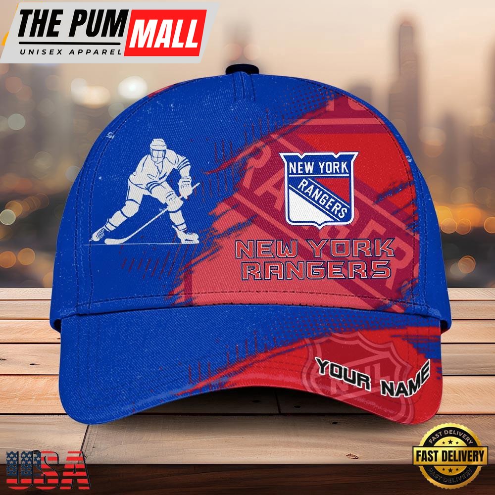 NHL New York Rangers Bold Distressed Artwork Custom Name 3D Cap – Baseball Cap Snapback Hats