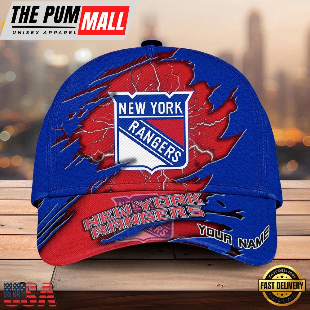 NHL New York Rangers Dynamic Hockey Emblem Custom Name 3D Printed Cap – Baseball Cap Snapback Hats